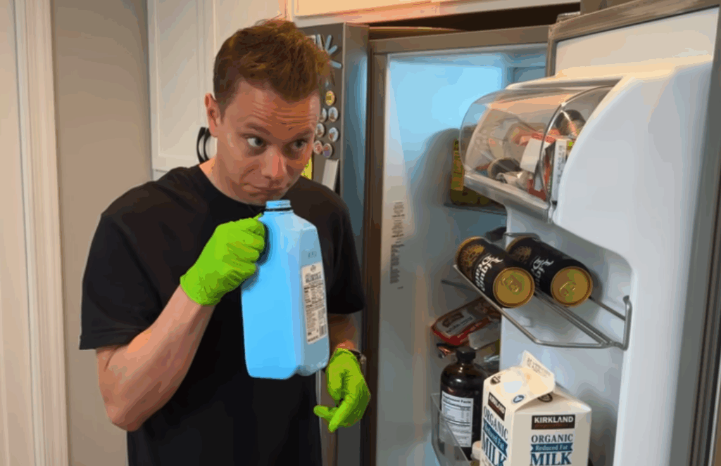 brandon cleaning out fridge