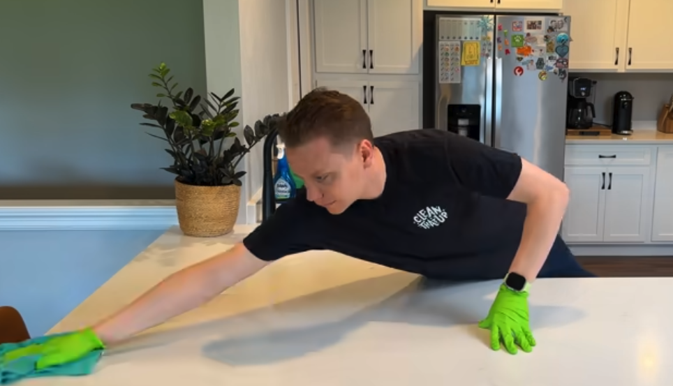 brandon wiping down countertops